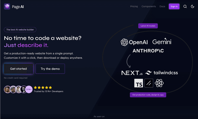 Page AI: AI website builder that creates professional, production websites in minutes.