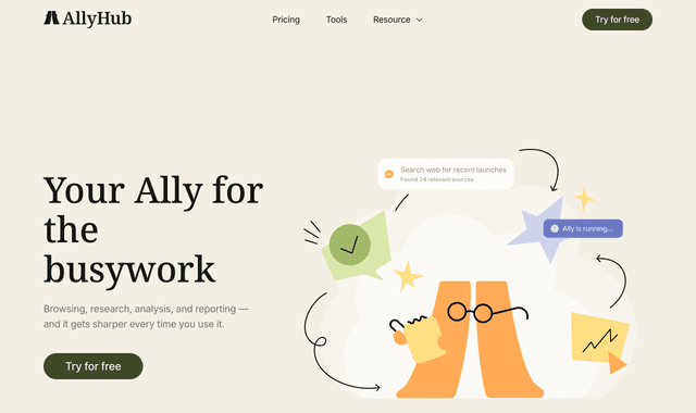 Ally Hub :Your AI agent for research, analysis, and busywork.