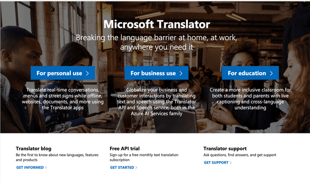 Microsoft Translator is a free translation tool from Microsoft