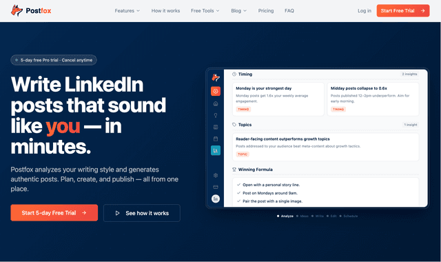 Postfox :Write LinkedIn posts that sound like you — in minutes.