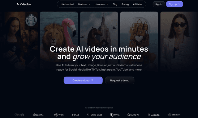 Videotok Create AI  video in minutes and grow your audience