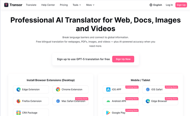 Transor AI: Professional AI Translator for Web, Docs, Images and Videos