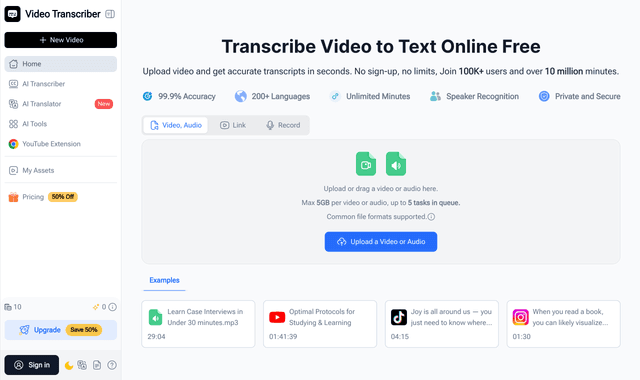 Transcribe Video to Text Online Free