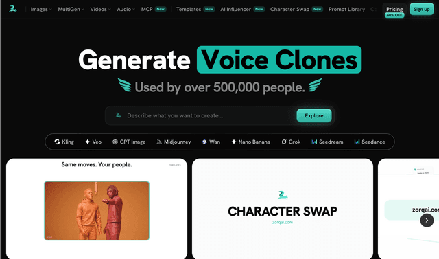 Zorq AI :Create videos, images, voices, and avatars from one AI workspace