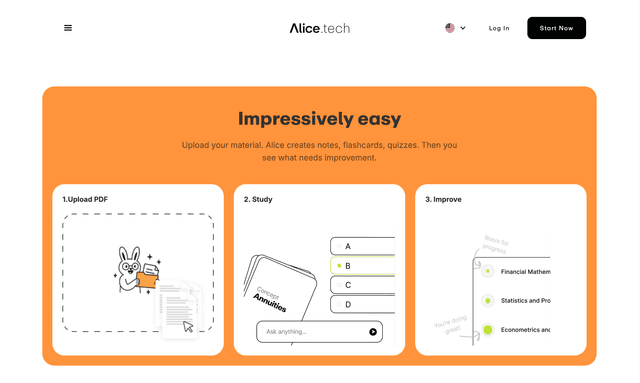 Alice.tech: Convert material to notes and exercises to speed learning.