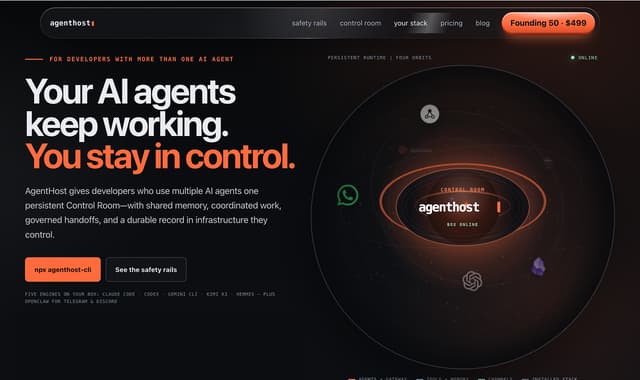 Agenthost.space:Your AI agents keep working. You stay in control.