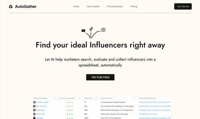 Autogather: Find your ideal Influencers right away