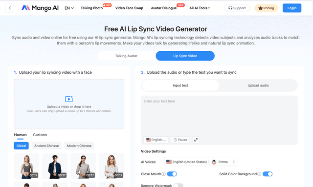 Mango Animate AI Lip Sync Video Generator