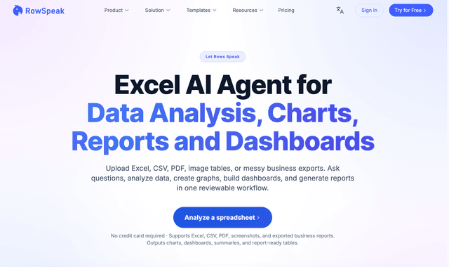 Row Speak :AI data analysis for messy spreadsheets and business files