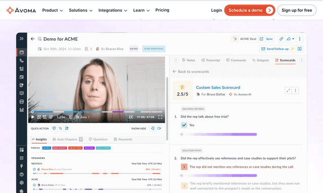 Avoma: An all-in-won AI to automate note-taking, scheduling, coaching, forecasting, and more