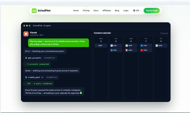 Sched Pilot :The social scheduler your AI agents can drive to virality