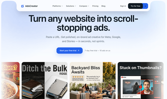 Adscreator.com :Turn any website into scroll-stopping ads.