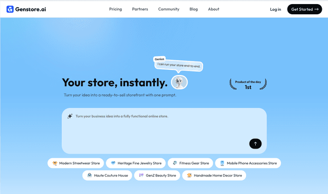 Genstore AI: Launch Your AI-Powered Online Store in 2 Minutes.
