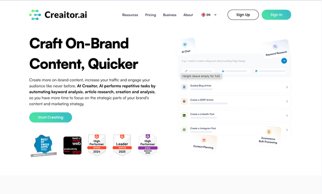 Creaitor AI is a web-based content creation platform