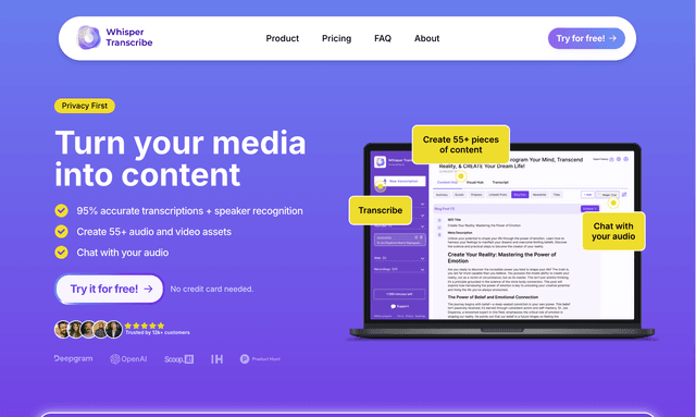 Whisper Transcribe Turn your media into content