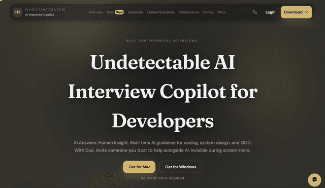 Ghost Interview :Screen-share-invisible AI interview copilot for software engineers