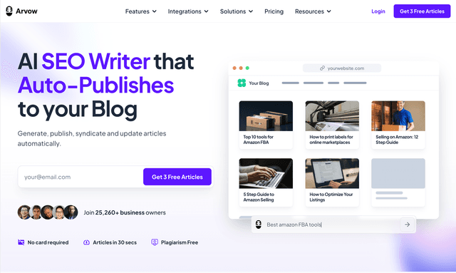 Arvow SEO writer that auto-publishes to your blog