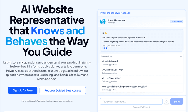 Privas AI: AI Website Representative that Knows and Behaves the Way You Guide