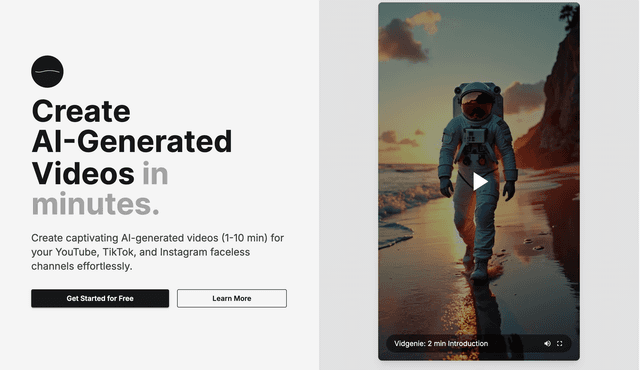 Vidgenie create Ai -generated video in munutes