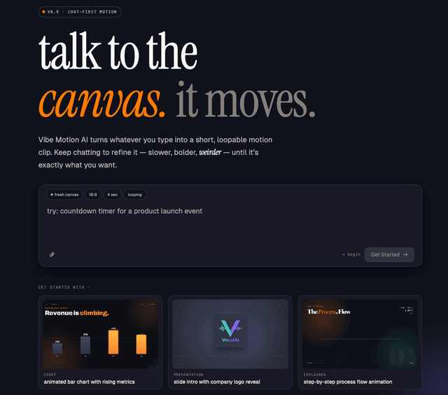 Vibe Motion AI:Turn your words into vibrant, loopable motion videos instantly.