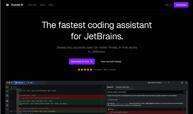 Sweep AI :The fastest coding assistant for JetBrains.