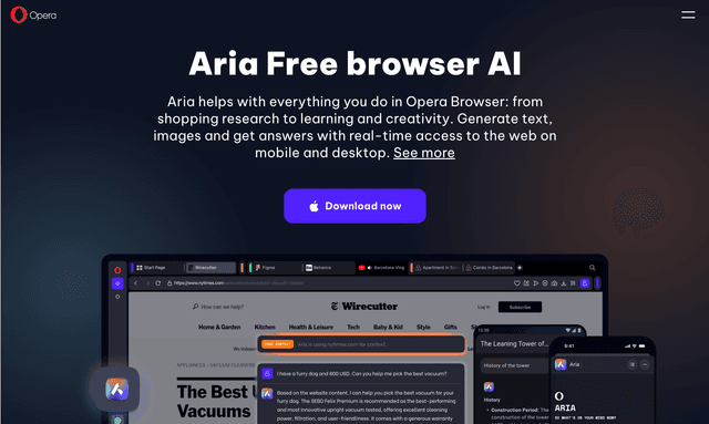 Aria Free browser AI