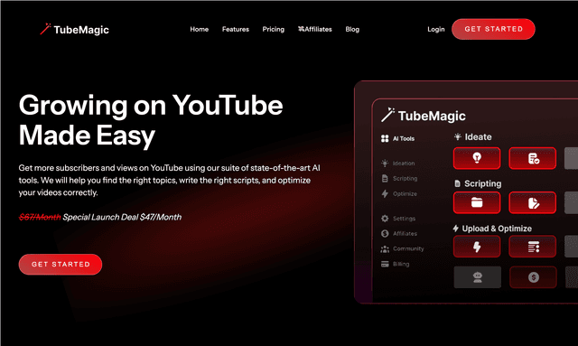 Tubemagic: AI-powered YouTube tools for finding video ideas, writing scripts, and optimizing content.