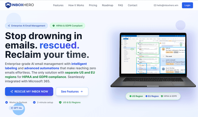 Inboxhero:Stop drowning in emails. sorted.rescued.at zero. Reclaim your time.