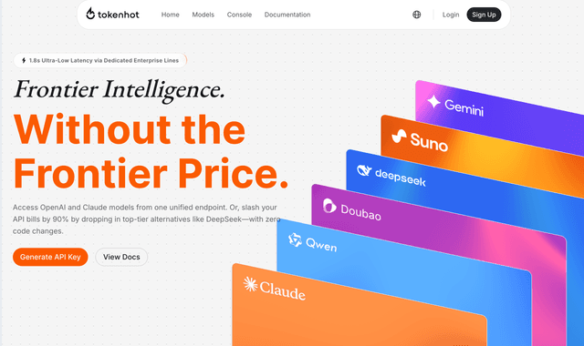 Tokenhot AI :Frontier Intelligence.Without the Frontier Price.