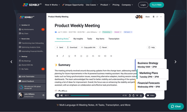 Sembly AI is an AI-powered meeting intelligence platform