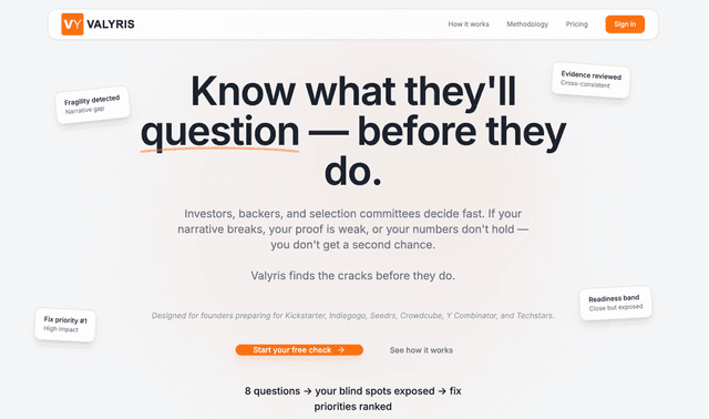 Valyris :Stress-test your crowdfunding or investor pitch in minutes