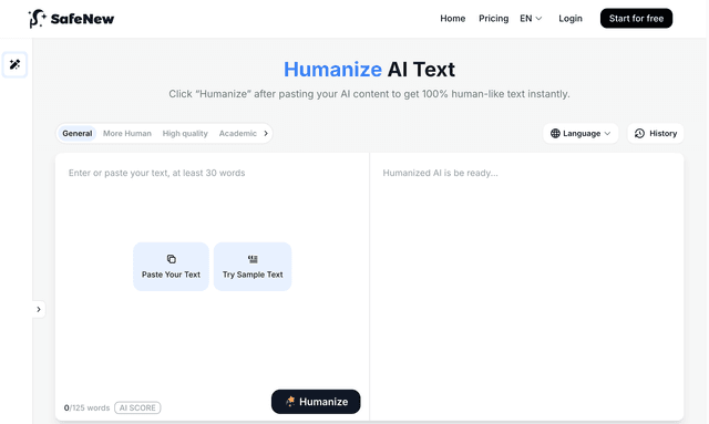 Safe New AI: Humanize AI Text