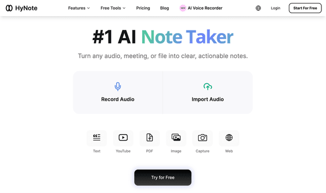 Hy Note AI: Turn any audio, meeting, or file into clear, actionable notes.