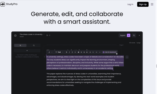 Studypro generate, edit and collaborate with a smart assistant.