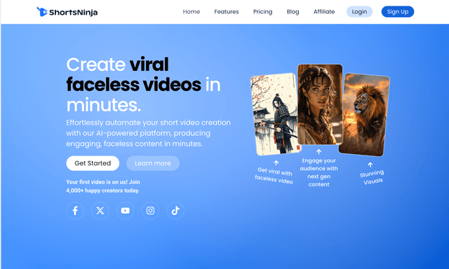 Shorts Ninja create viral faceless video in minutes.