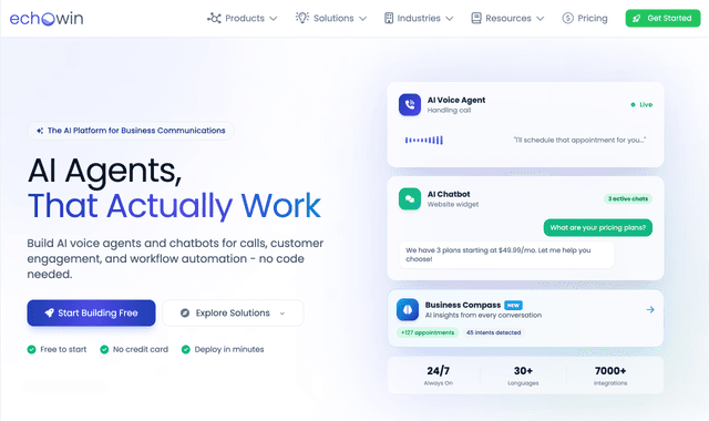 Echowin: AI receptionist for omnichannel customer connections.
