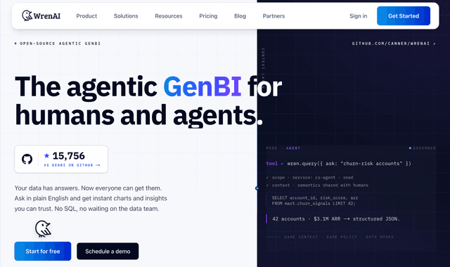 Wren AI: The Agentic GenBI for Humans and Agents.