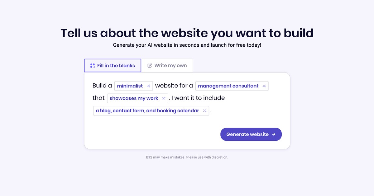 B12 - Build and launch a professional website in minutes. | Somi AI