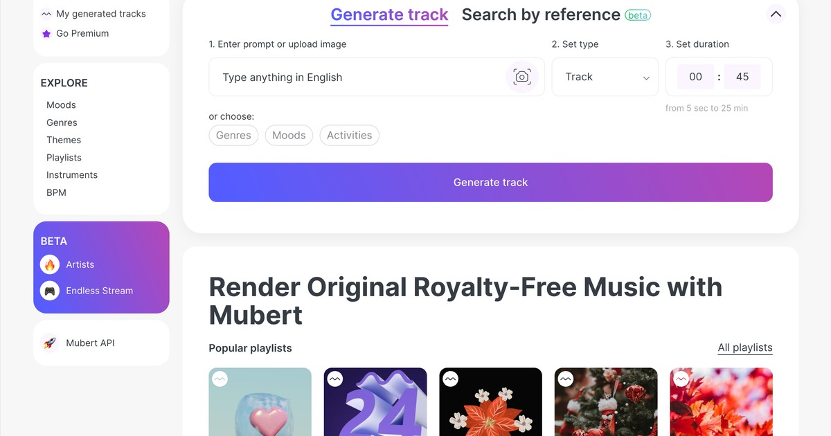 Mubert - Next-gen AI-generated music for your content, po... | Somi AI