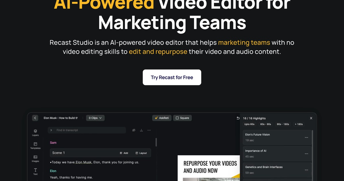 Recast Studio - AI video editor that repurposes podcasts ... | Somi AI