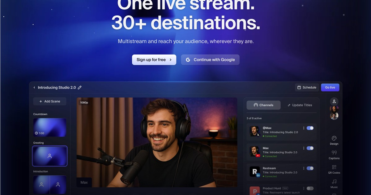 Restream - Broadcast live to 30+ platforms simultaneously... | Somi AI