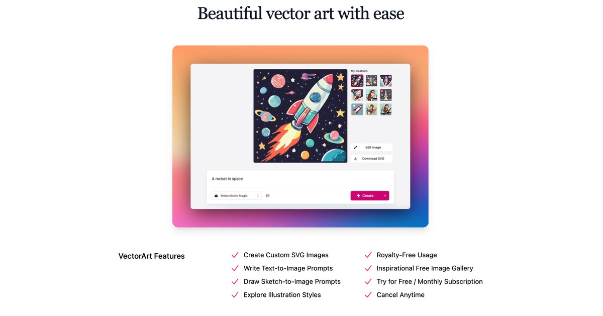 VectorArt - Create infinitely scalable vector art using AI. | Somi AI